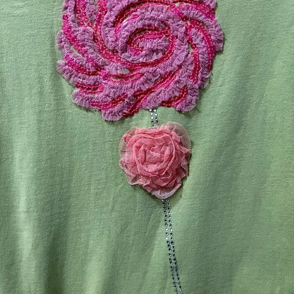 Gap Kids green pink lollipop tulle rose flower detail long sleeve shirt top M 8